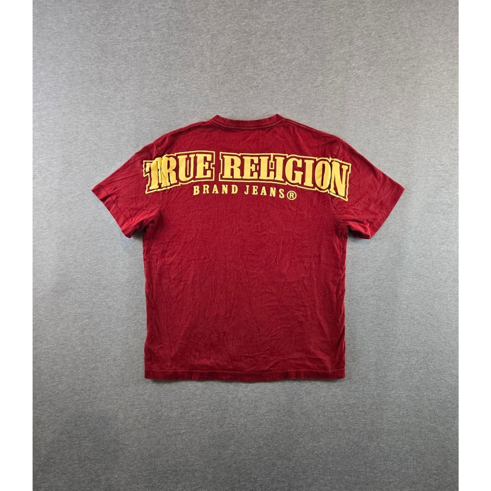 True Religion T Shirt Mens Medium Red‎ Relaxed Fit Puff Print Logo Graphic Tee